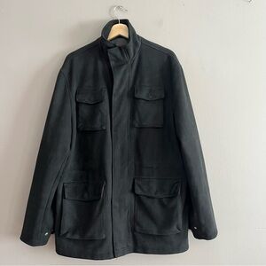Robert Graham Cargo Field Jacket Men XL Black Snap Zip Lined Faux Suede * Stain